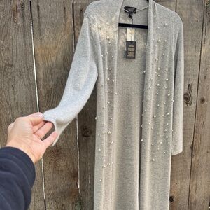 Charter Club Light Gray Pearl-Embellished Cardigan